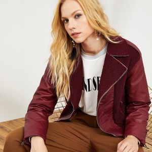 Asymmetric Zip Belted Faux Shearling Jacket